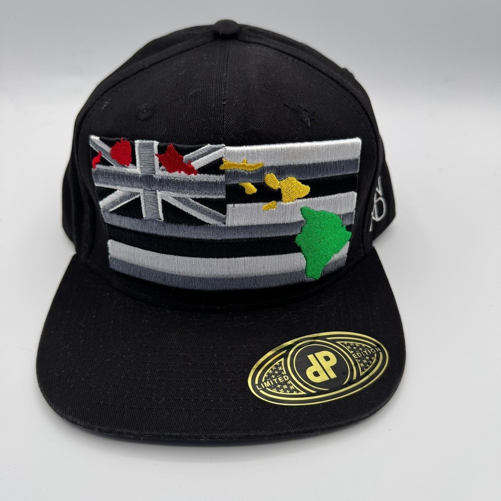Double Portion Supply Hat Cap Black Fitted Hawaii Flag Patch Limited Edition